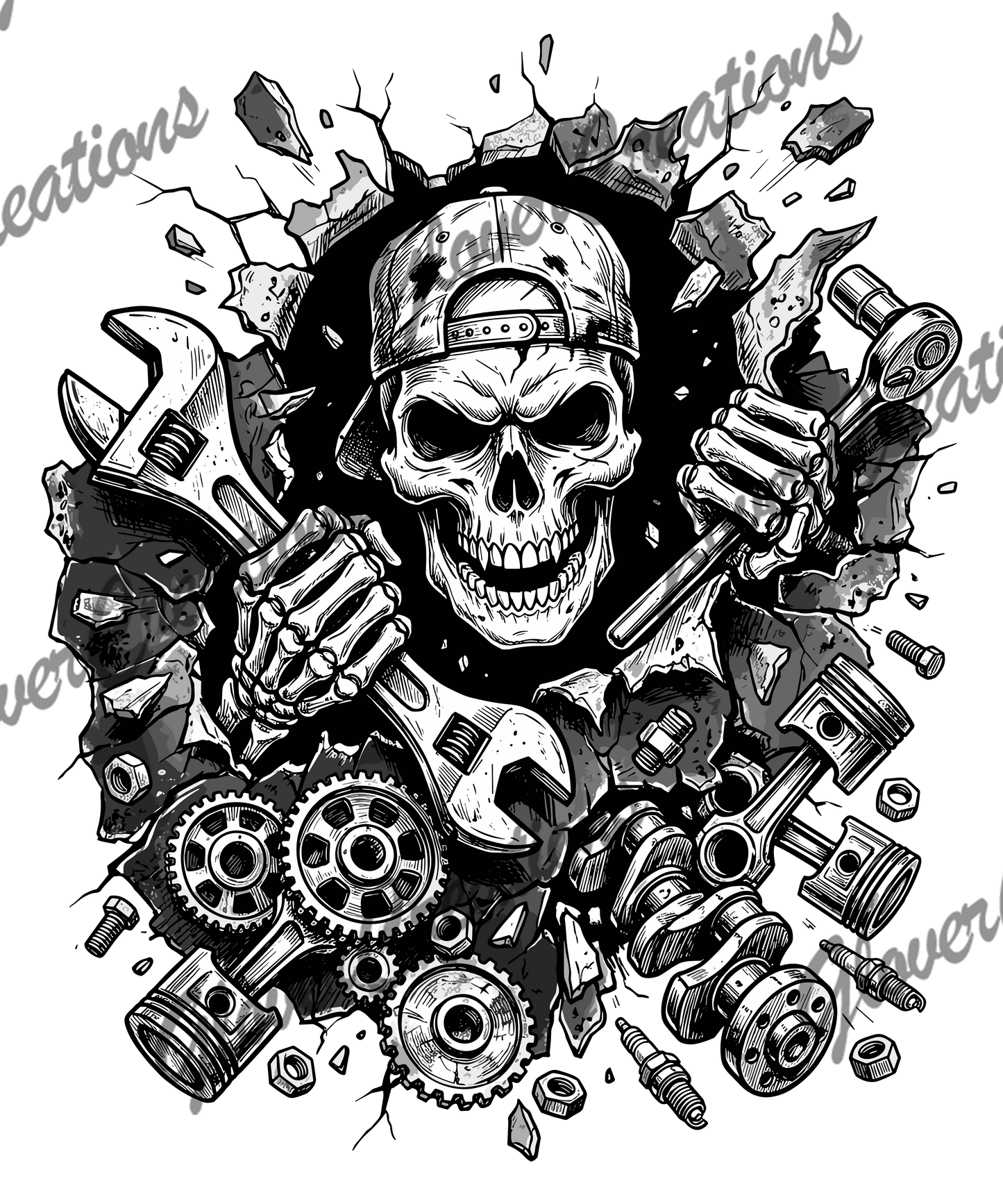 Mechanic Skull Direct to Film Ready to Press Heat Transfers (Copy)