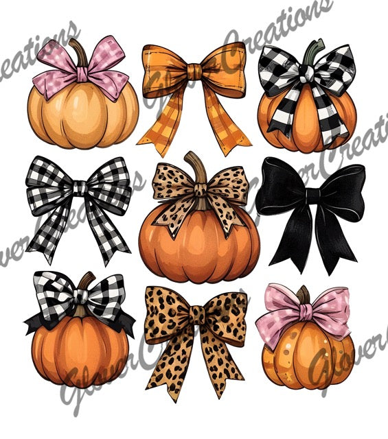 Pumpkin Bow Collage Direct to Film Ready to Press Heat Transfers