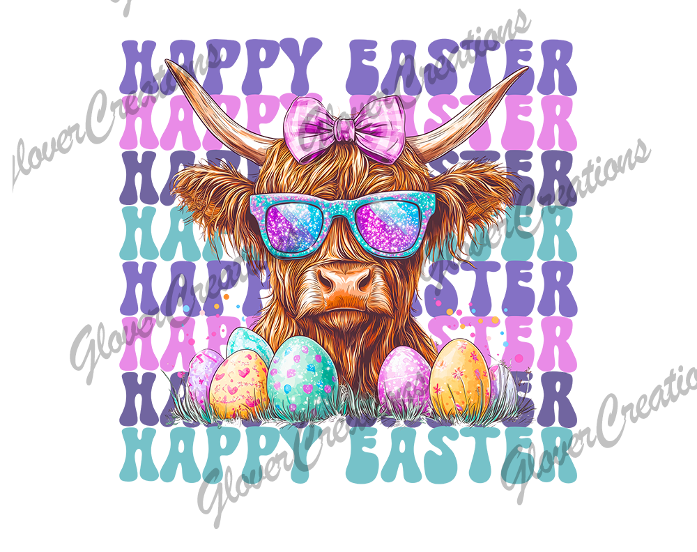 Happy Easter Highland Direct to Film Ready to Press Heat Transfers