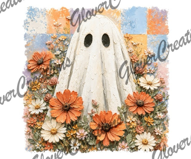 Floral Checkered Ghost Direct to Film Ready to Press Heat Transfers