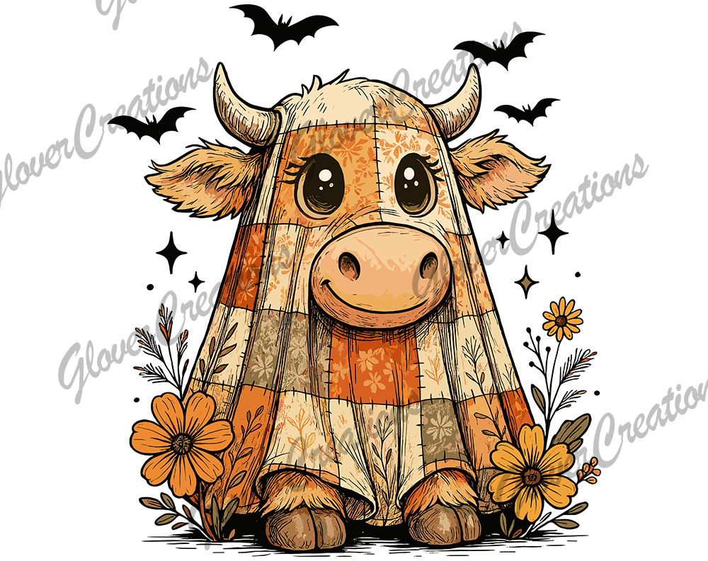 Ghost Highland Cow Direct to Film Ready to Press Heat Transfers