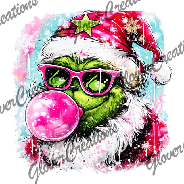 Bubblegum Grinch Direct to Film Ready to Press Heat Transfers