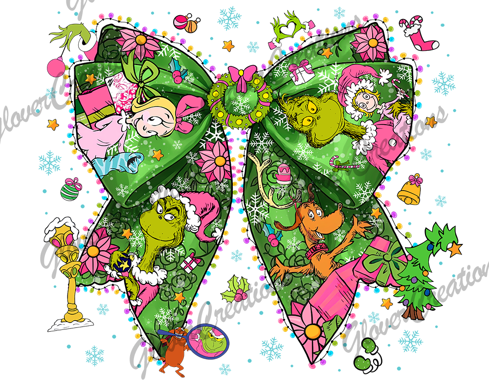 Cartoon Christmas Bow Direct to Film Ready to Press Heat Transfers