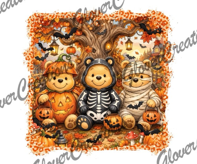 Halloween Pooh Crew Direct to Film Ready to Press Heat Transfers