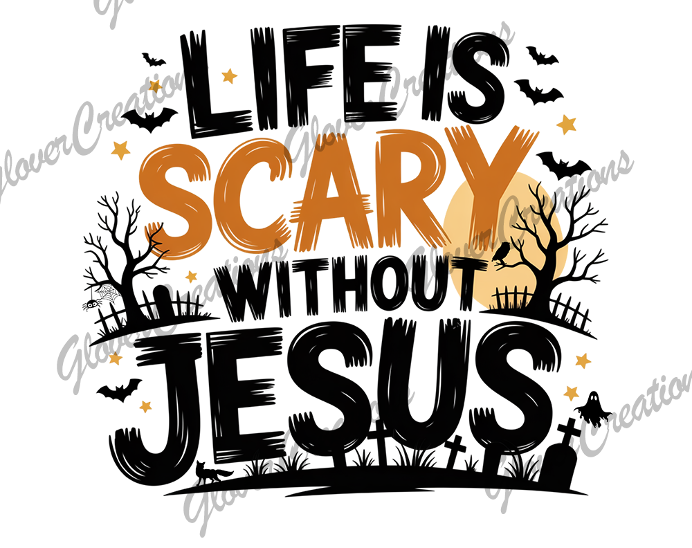 Life is scary without Jesus Direct to Film Ready to Press Heat Transfers
