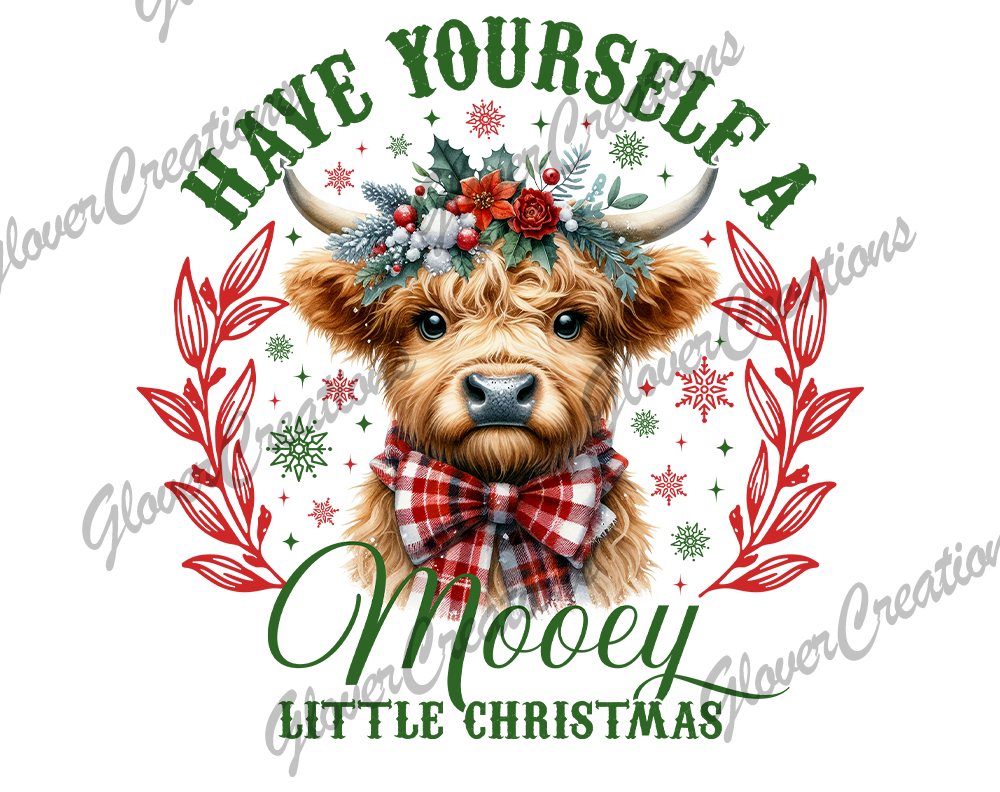 Mooey Little Christmas Cow Direct to Film Ready to Press Heat Transfers