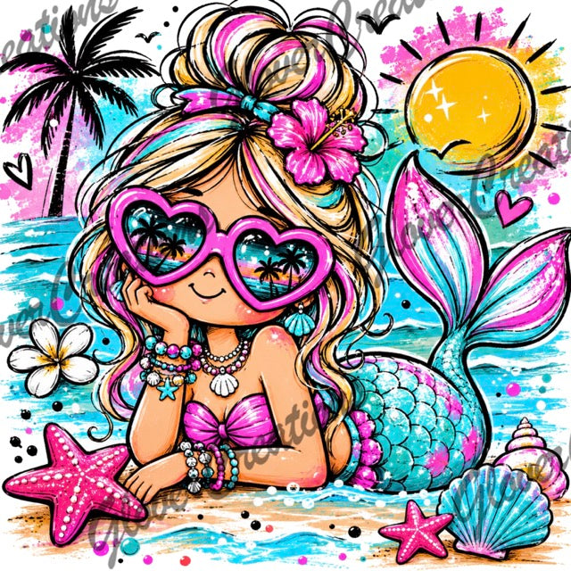 Mermaid Girl Direct to Film Ready to Press Heat Transfers
