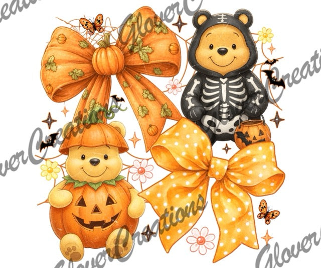 Pooh Skelly And Bow Collage Direct to Film Ready to Press Heat Transfers