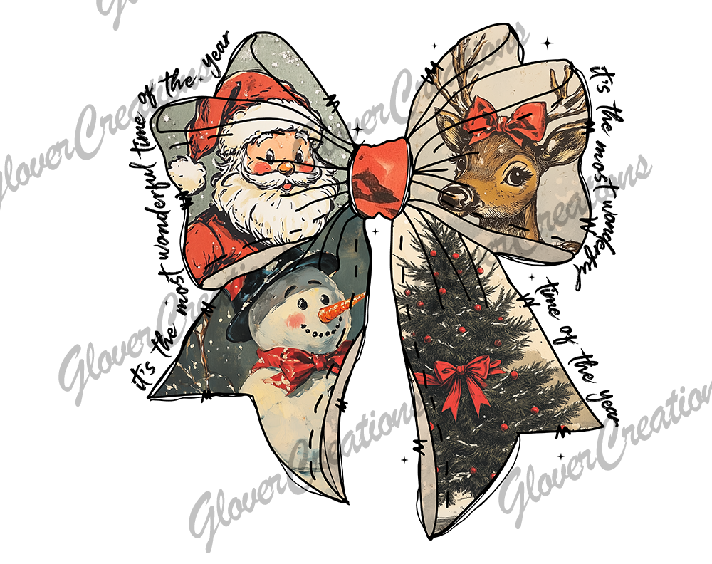 Vintage Santa Bow Direct to Film Ready to Press Heat Transfers