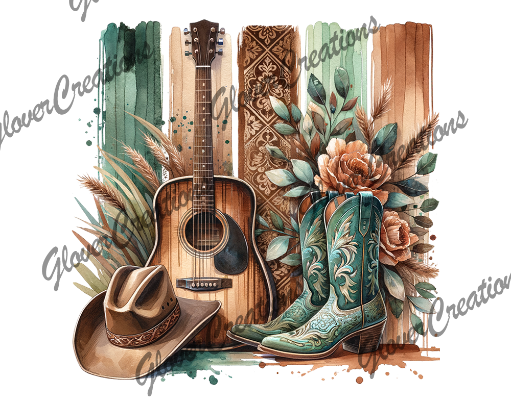 Country Teal Boots Direct to Film Ready to Press Heat Transfers