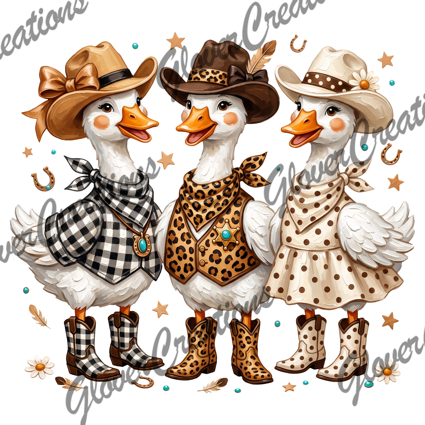 Cow Girl Geese Goose Direct to Film Ready to Press Heat Transfers
