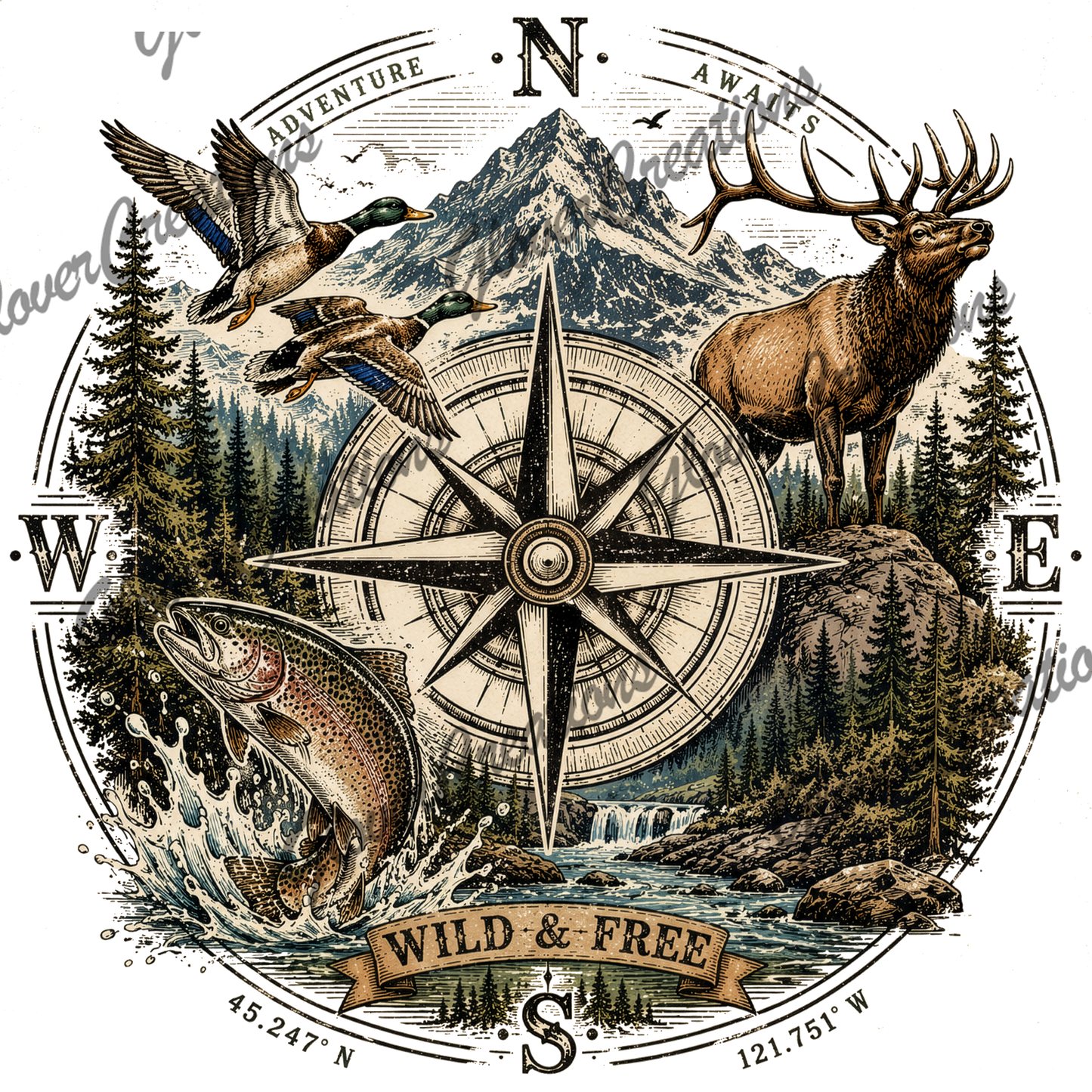 Wild And Free Compass Direct to Film Ready to Press Heat Transfers