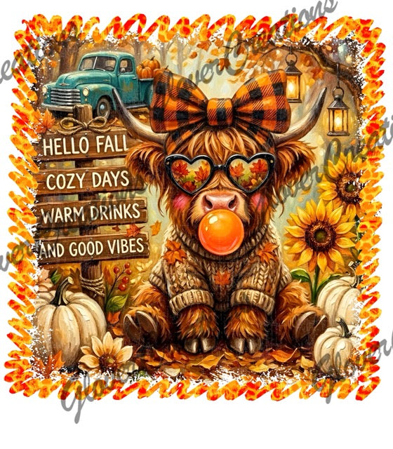 Cozy Fall Cow Direct to Film Ready to Press Heat Transfers