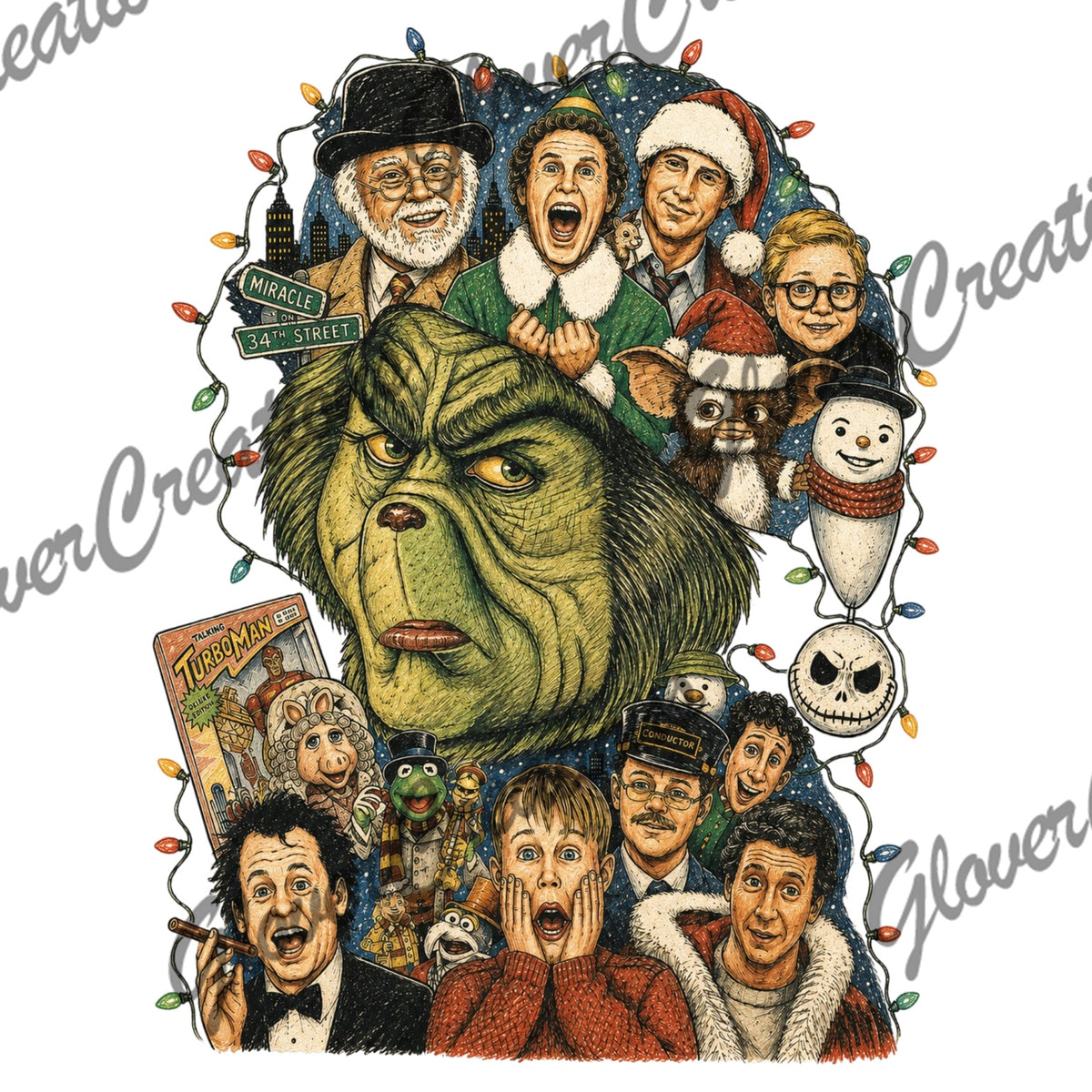 Classic Christmas Movie Characters Holiday Collage Direct to Film Ready to Press Heat Transfers