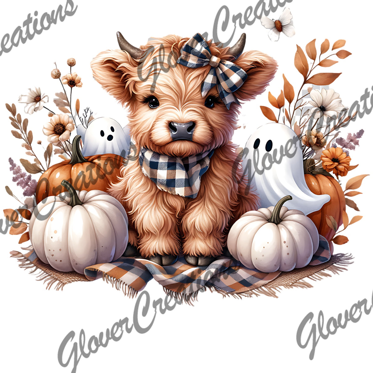 Cute Highland Cow Ghosts & Pumpkins Direct to Film Ready to Press Heat Transfers