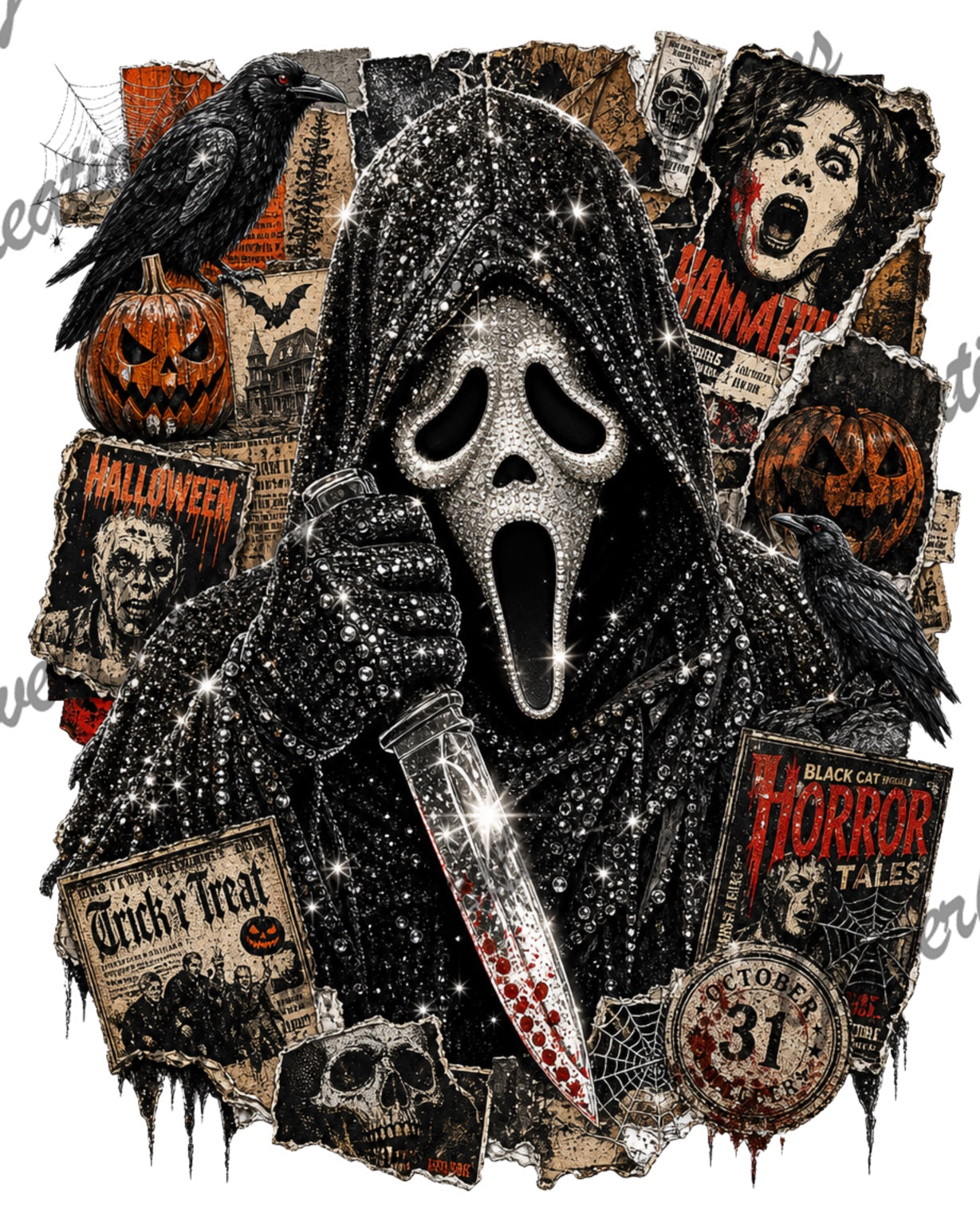 Glam Rhinestone Scream Halloween Collage