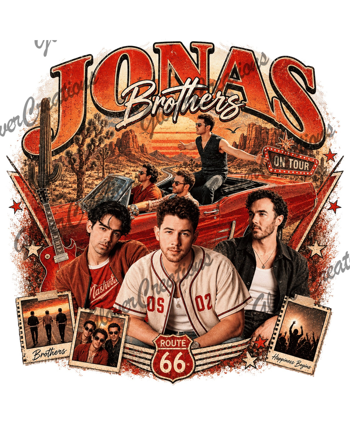 Jonas Brothers On Tour Route 66 Direct to Film Ready to Press Heat Transfers