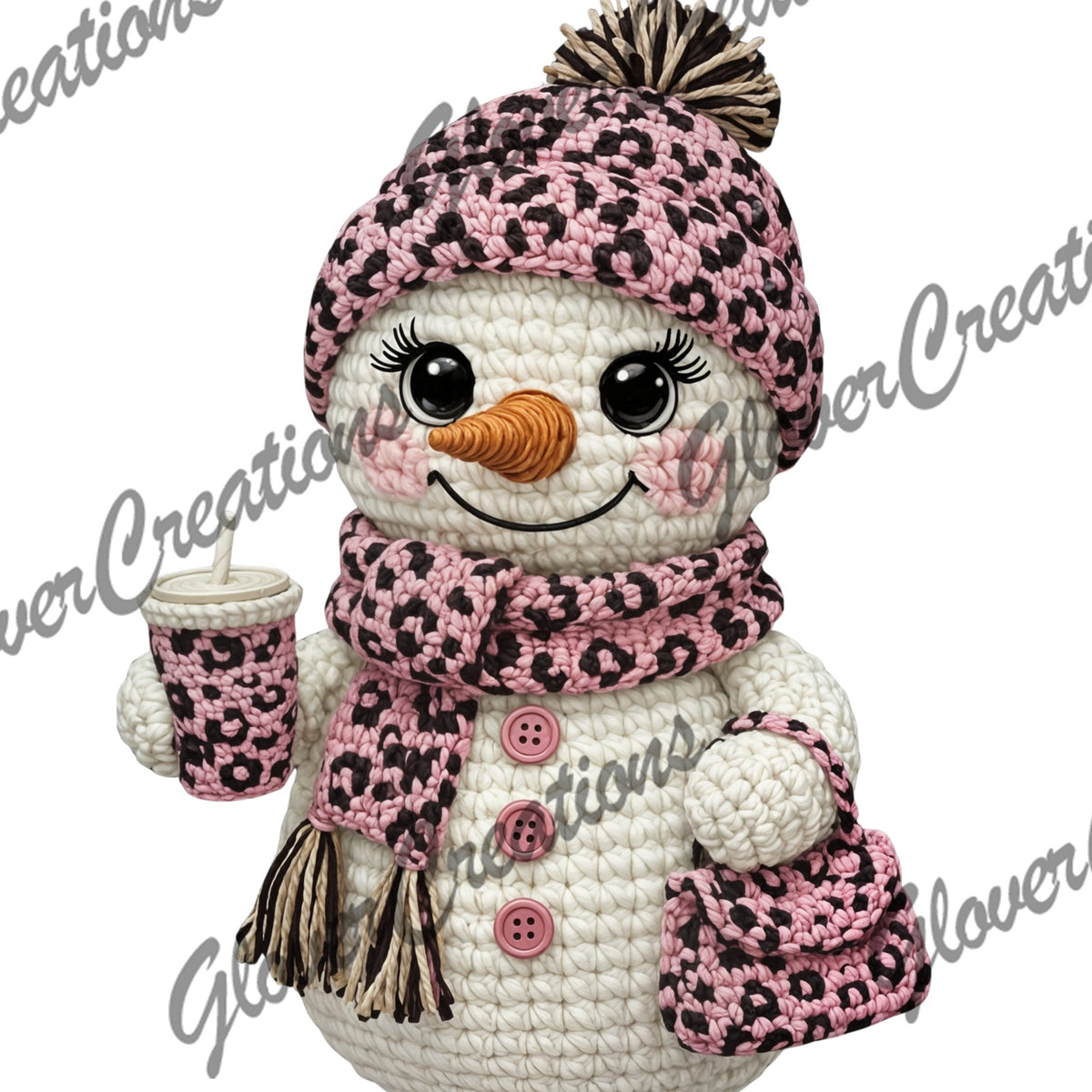 Pink Leopard Cozy Snowman Direct to Film Ready to Press Heat Transfers