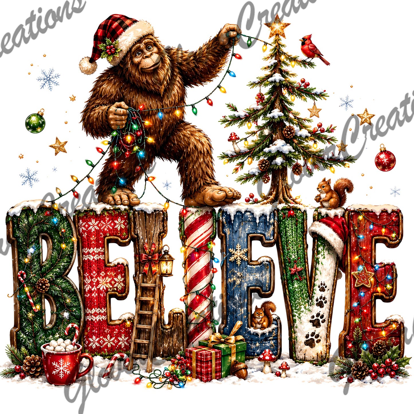 Believe Christmas forest giant lights design