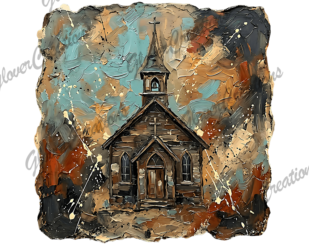 brushstroke church Direct to Film Ready to Press Heat Transfers