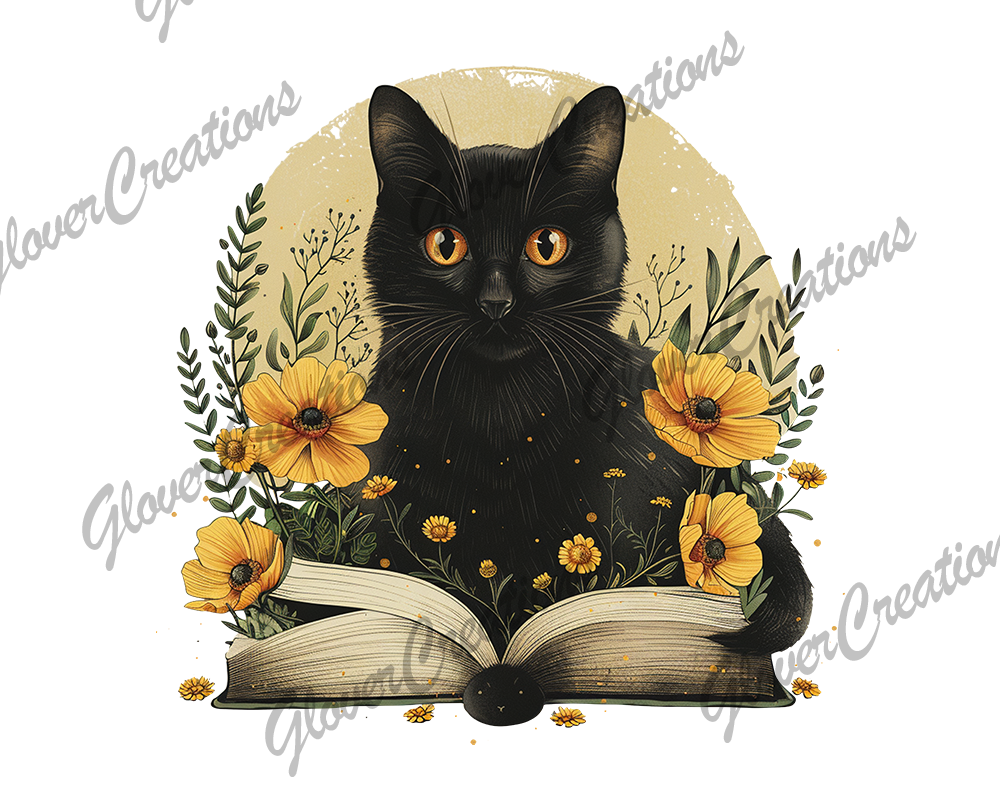 Cat And Book Direct to Film Ready to Press Heat Transfer