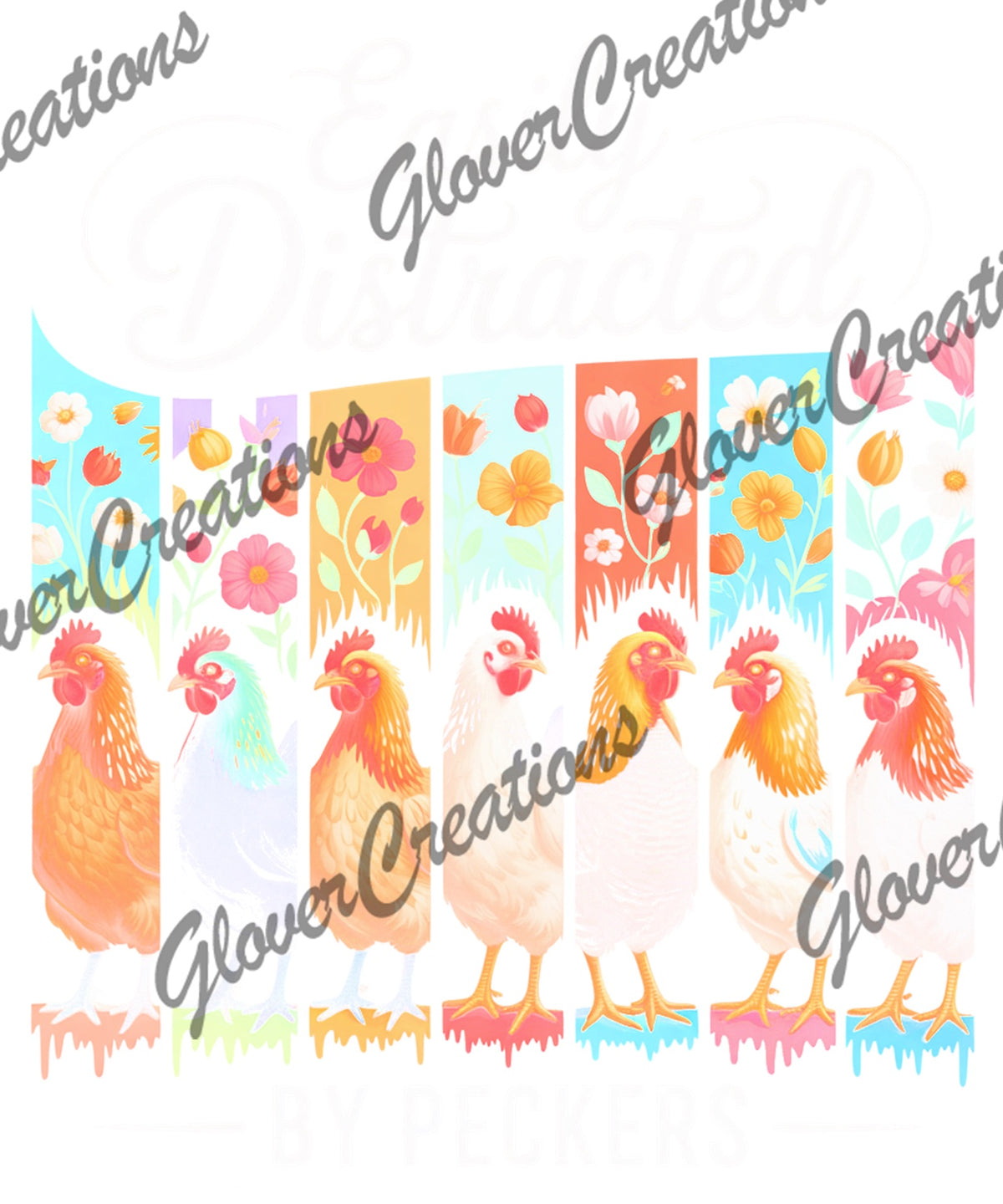 Colorful Chickens & Florals Direct to Film Ready to Press Heat Transfers