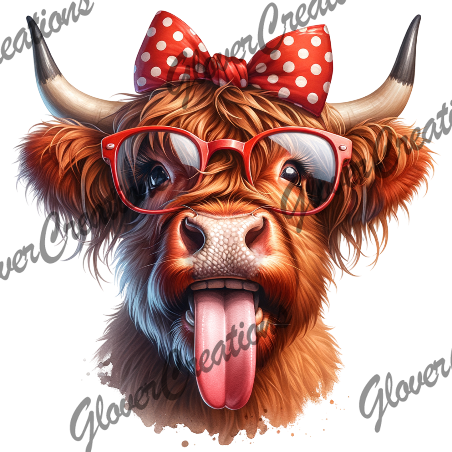 Tongue Out Highland Cow Direct to Film Ready to Press Heat Transfers