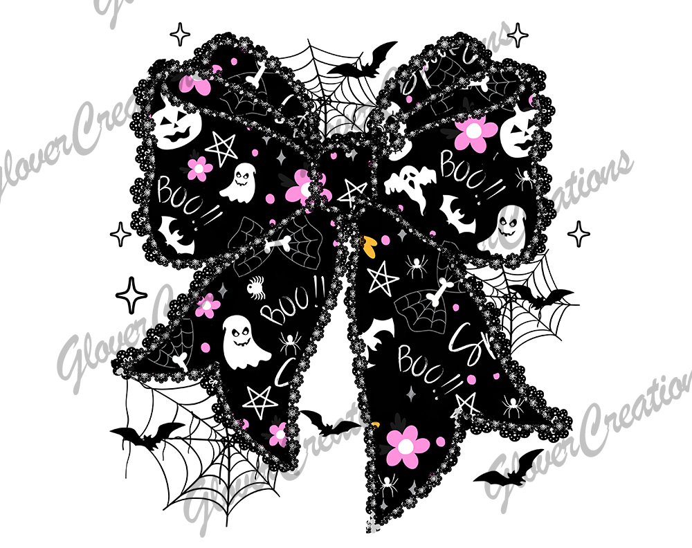 Cute Boo Bow Direct to Film Ready to Press Heat Transfers