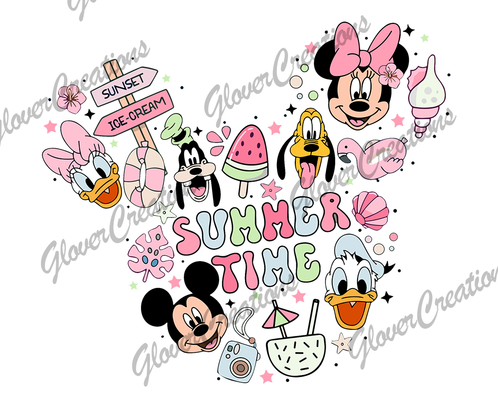 cartoon summer Direct to Film Ready to Press Heat Transfers