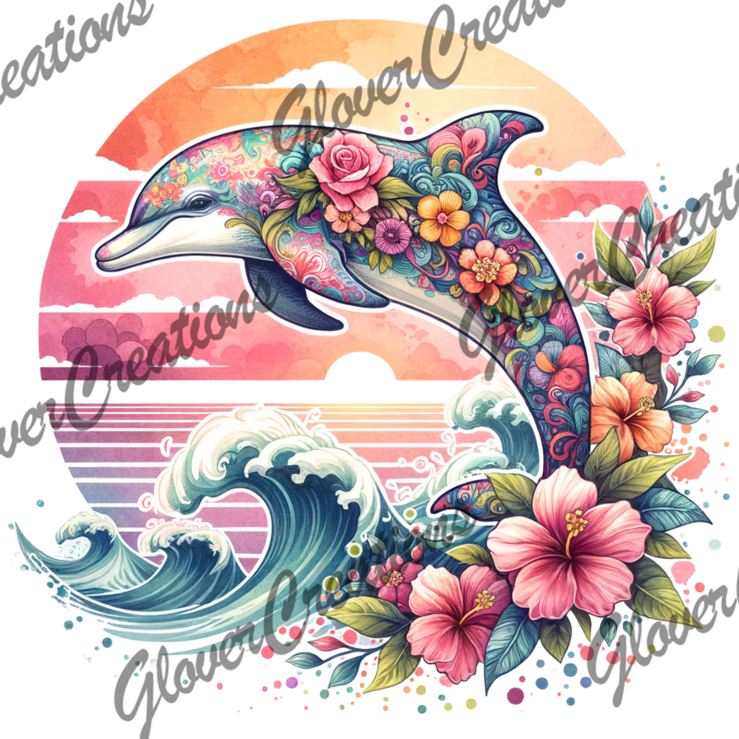 Tropical Dolphin Direct to Film Ready to Press Heat Transfers