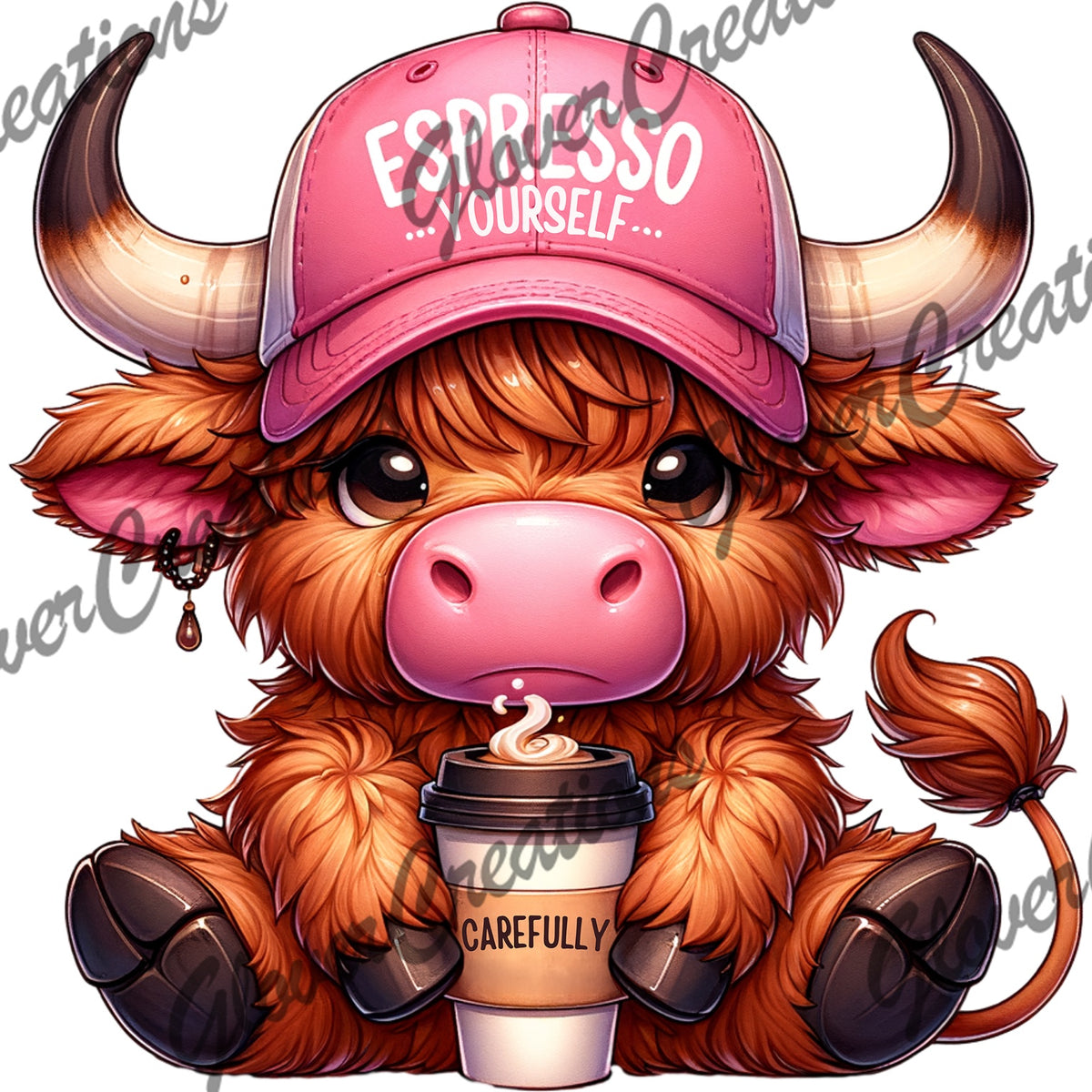 Espresso yourself carefully highland cow heat transfer design