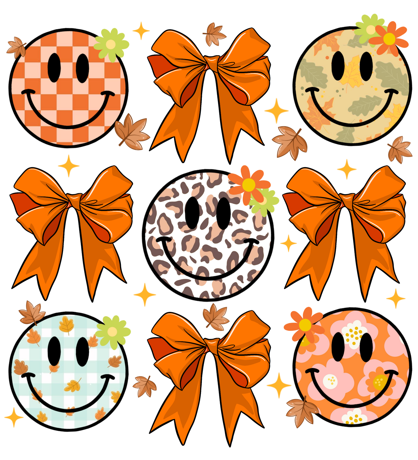 Smiley Bow Fall Collage Direct to Film Ready to Press Heat Transfers