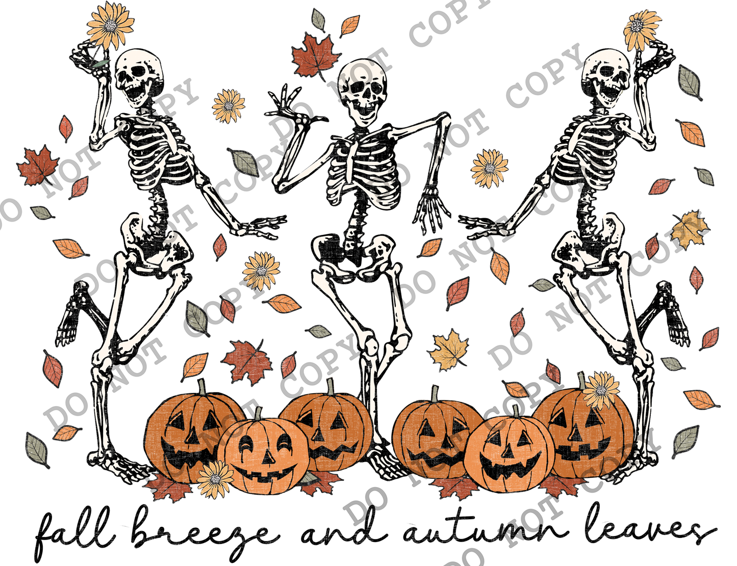 Fall Breeze and Autumn Leaves Skeleton Direct to Film Ready to Press Heat Transfers