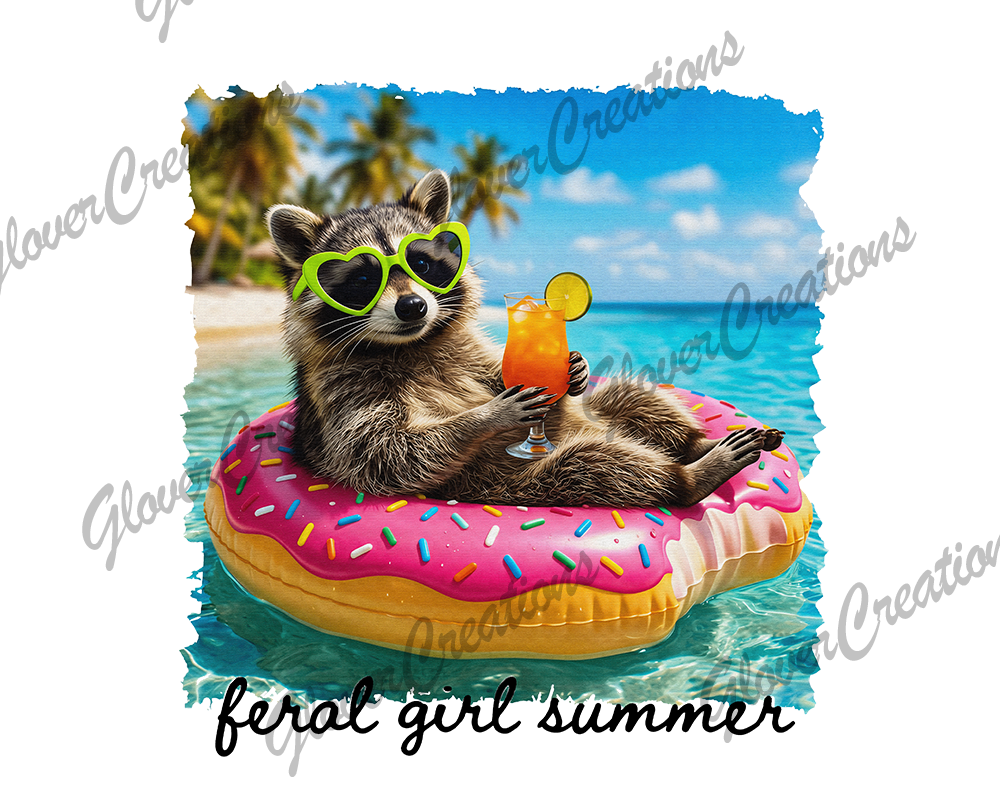Feral Girl Summer Raccoon Direct to Film Ready to Press Heat Transfer