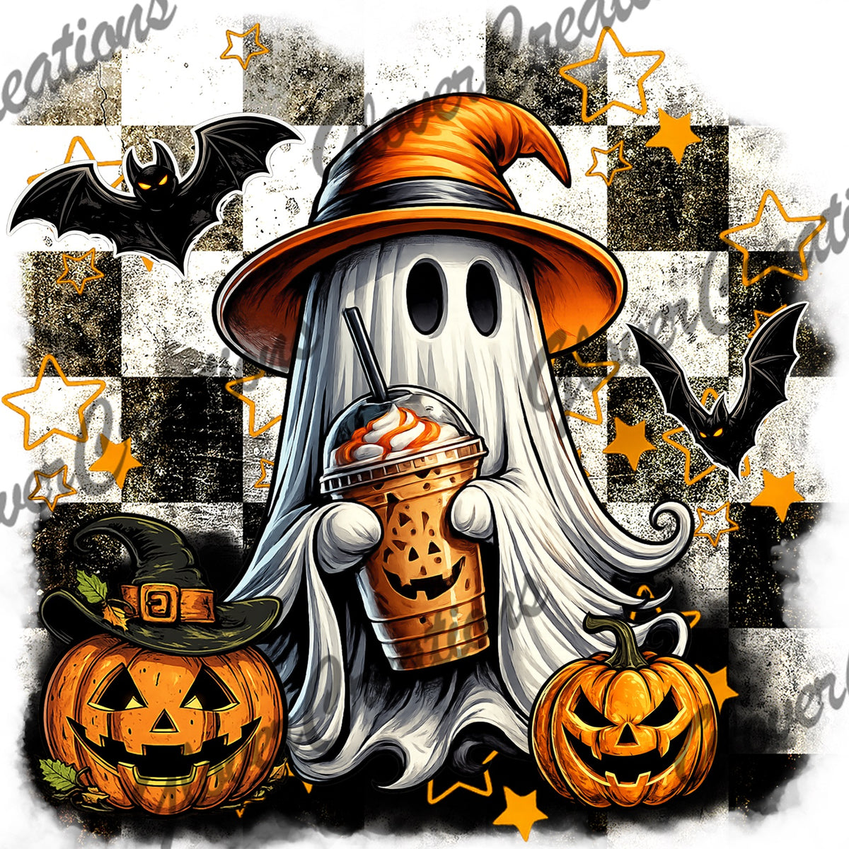 Cute Ghost Pumpkin Drink Halloween Direct to Film Ready to Press Heat Transfers