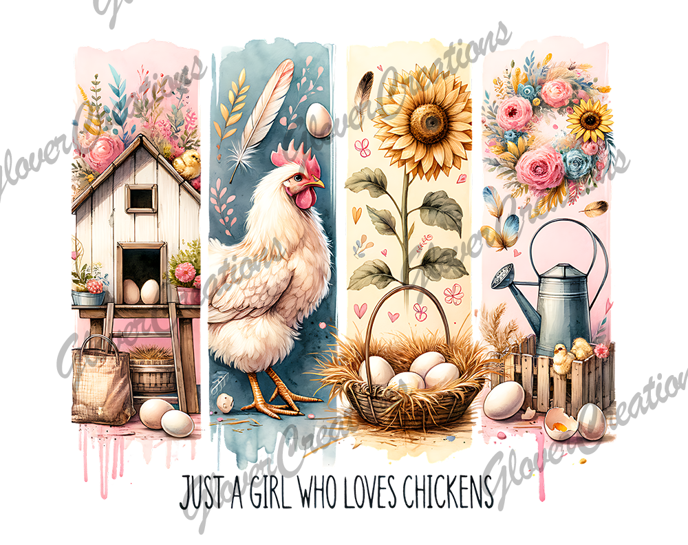 Girl Who Loves Chickens Direct to Film Ready to Press Heat Transfers