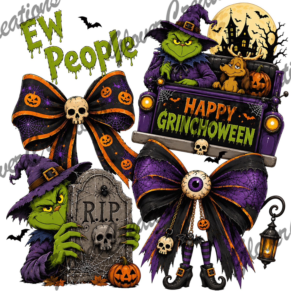 Happy Green Grouchoween Halloween Direct to Film Ready to Press Heat Transfers