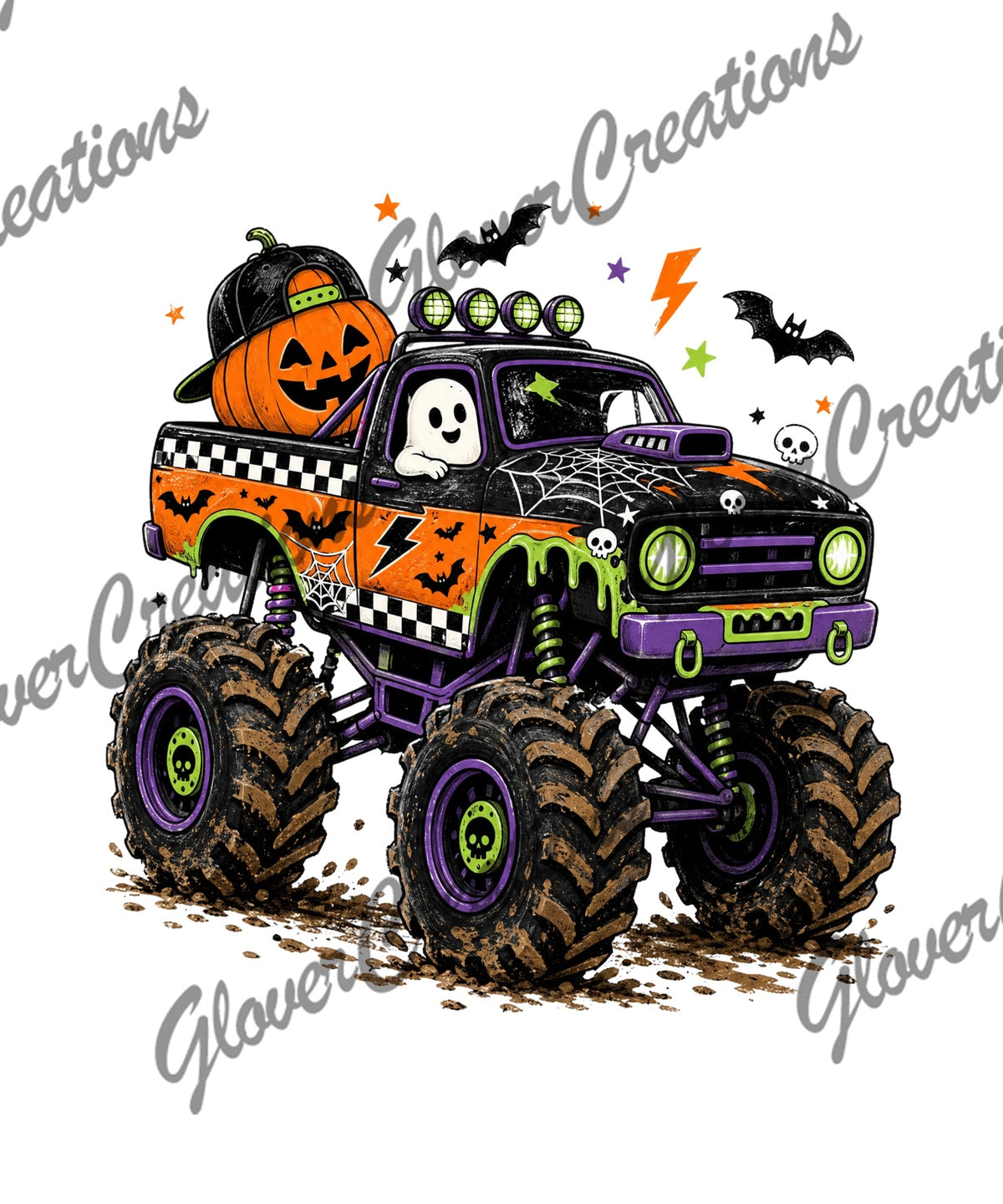 Halloween Monster Mud Truck Direct to Film Ready to Press Heat Transfers