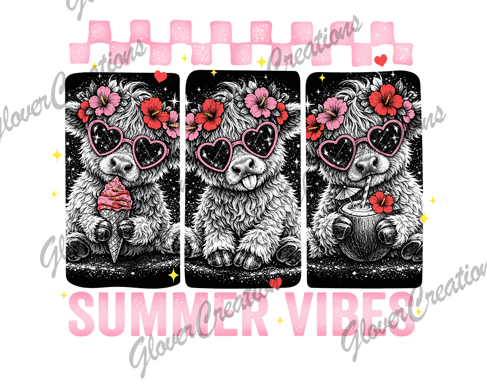 Highland Cow Summer Vibes Direct to Film Ready to Press Heat Transfer
