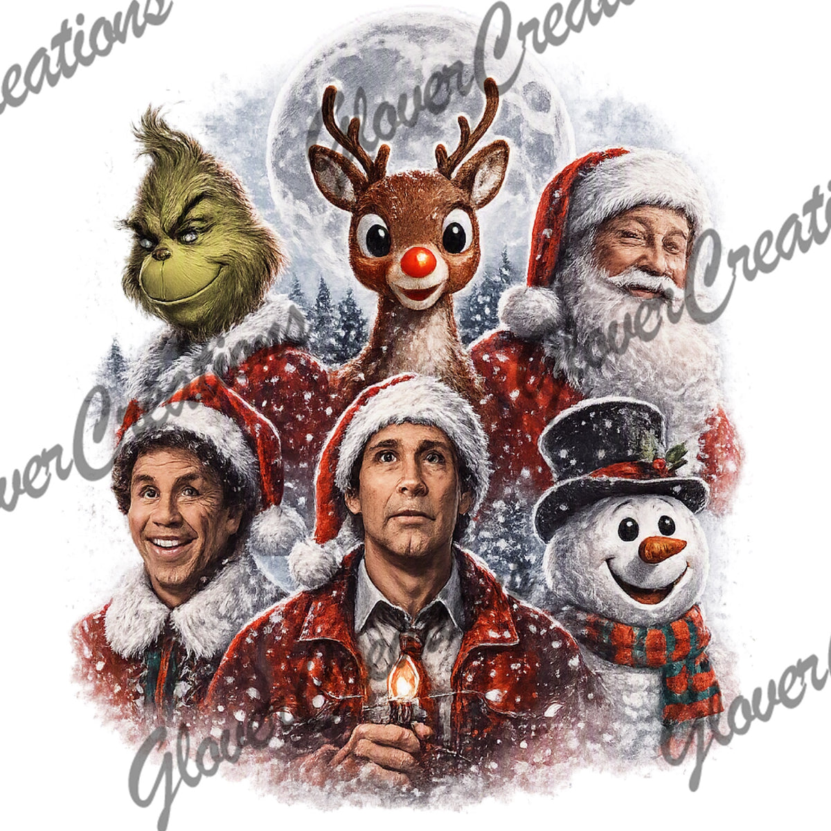 Holiday character collage DTF heat transfer