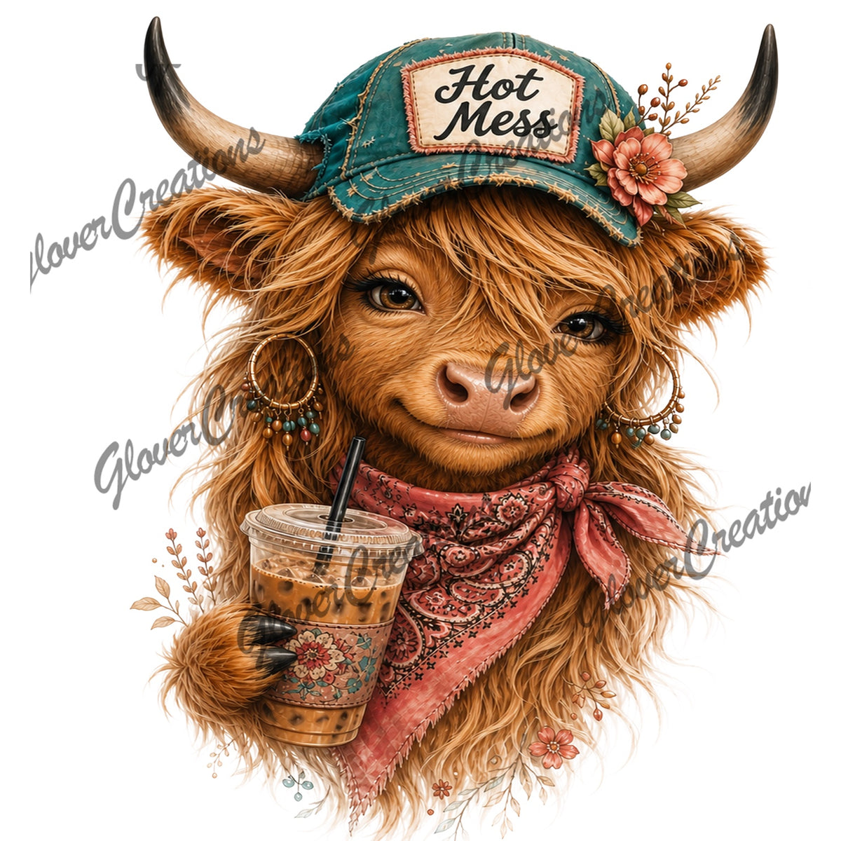 Hot Mess highland cow DTF heat transfer