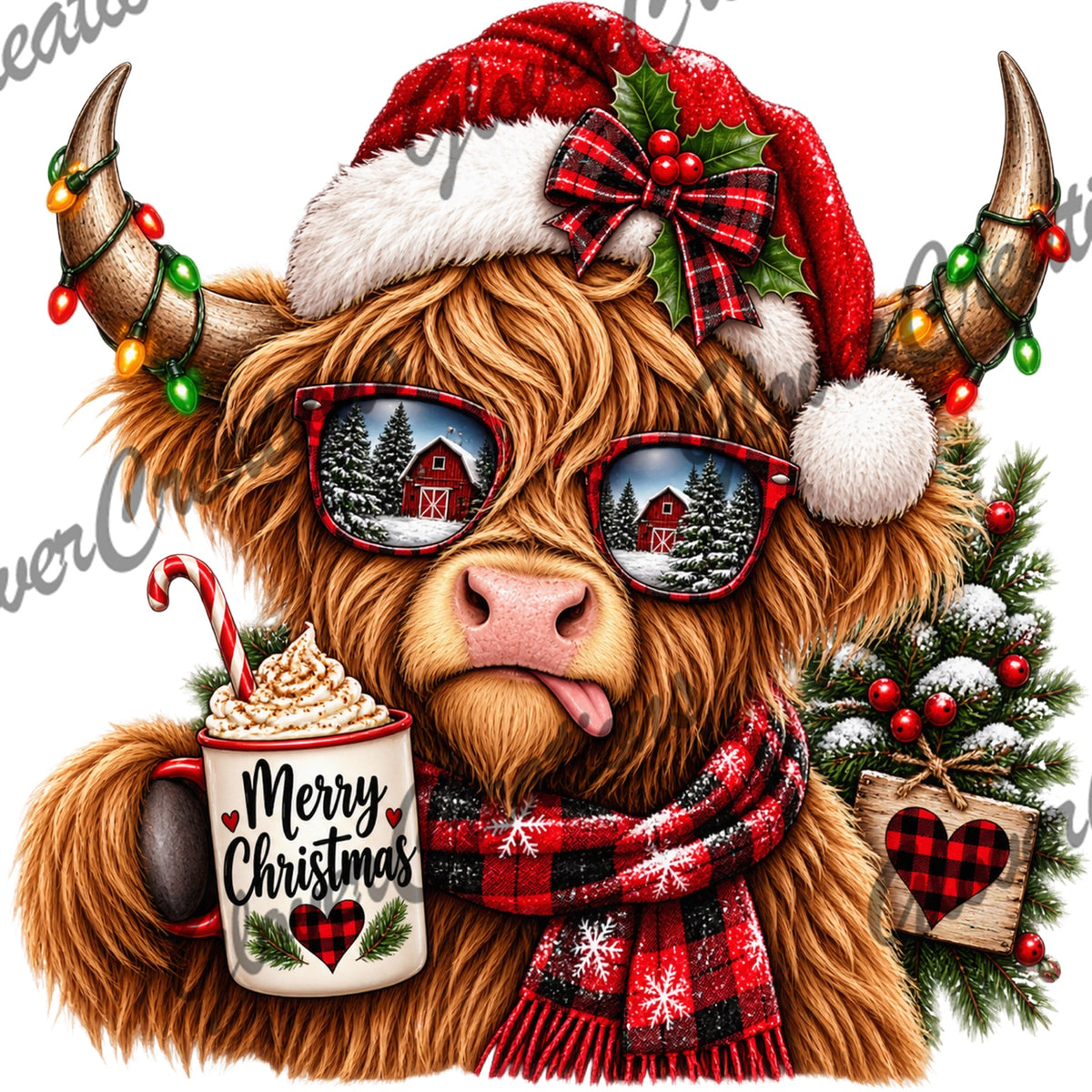 Merry Christmas highland cow DTF heat transfer
