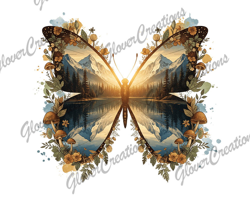 mushroom butterfly lake Direct to Film Ready to Press Heat Transfers