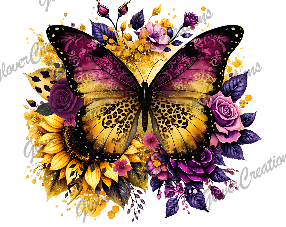 purple and yellow butterfly Direct to Film Ready to Press Heat Transfer