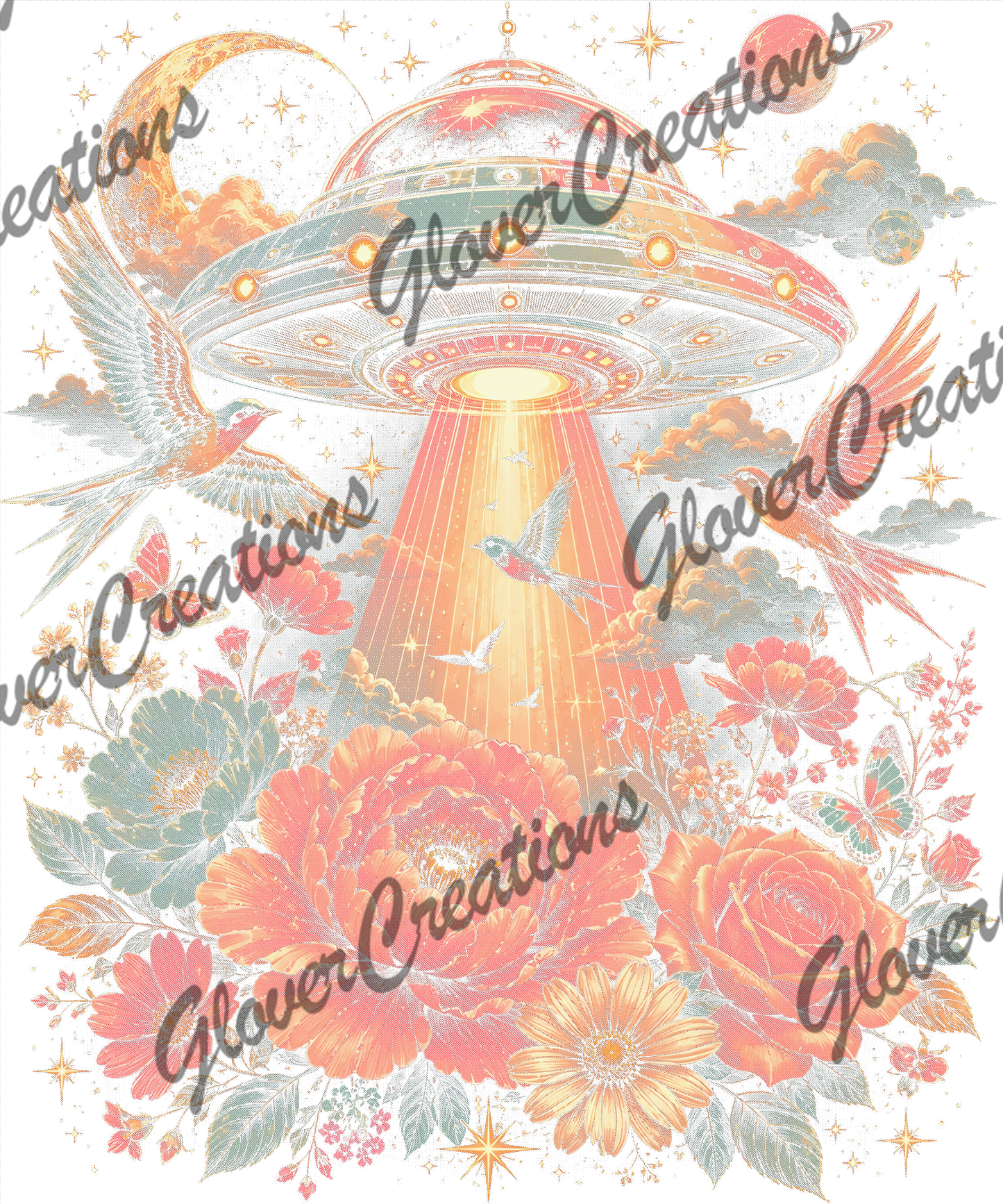 Roses and UFO's Direct to Film Ready to Press Heat Transfers