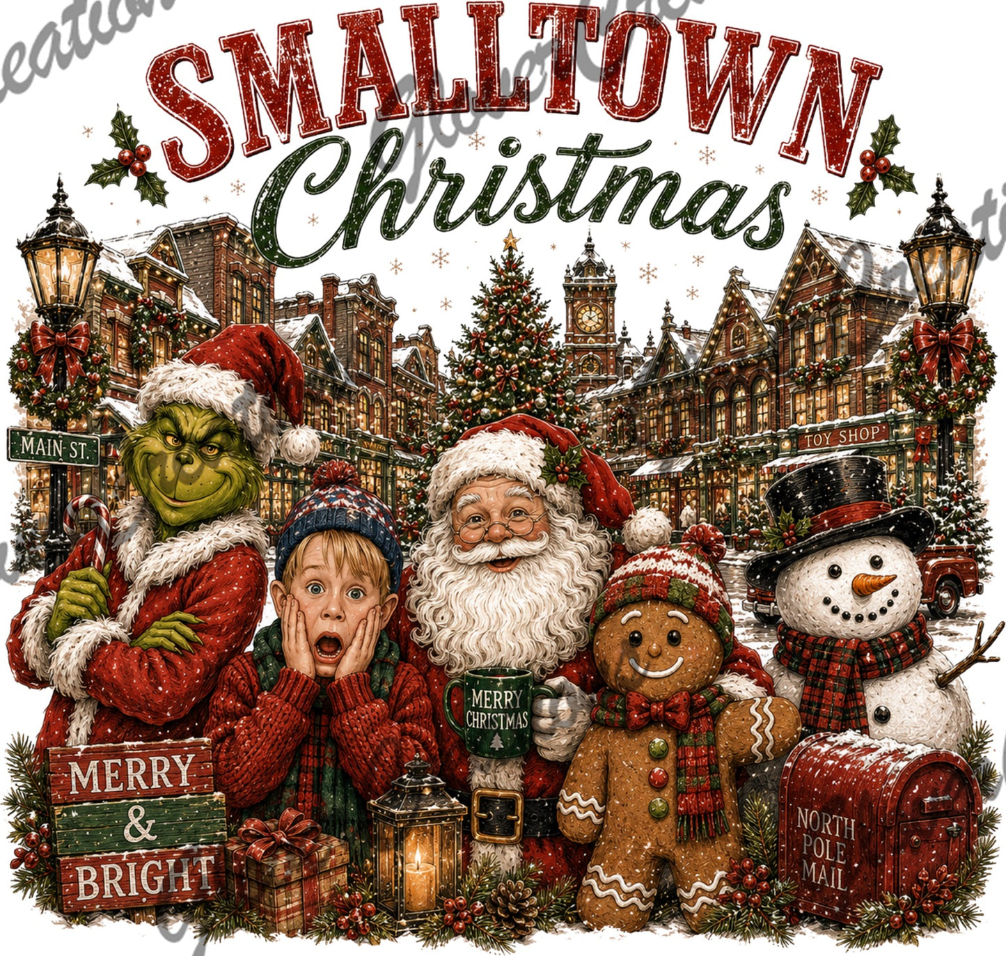 Small town Christmas character crew holiday design