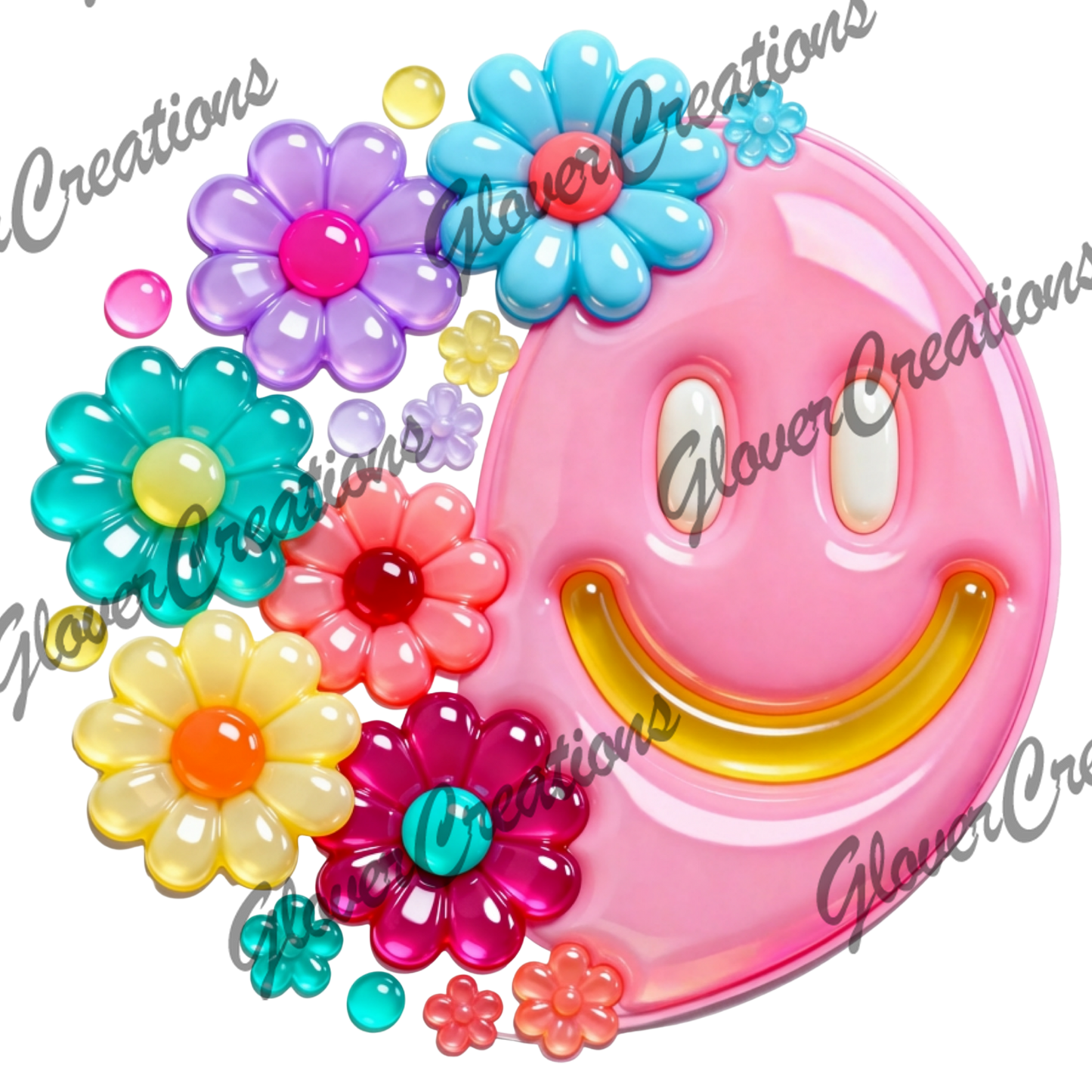 Smiley Candy Glow Direct to Film Ready to Press Heat Transfers