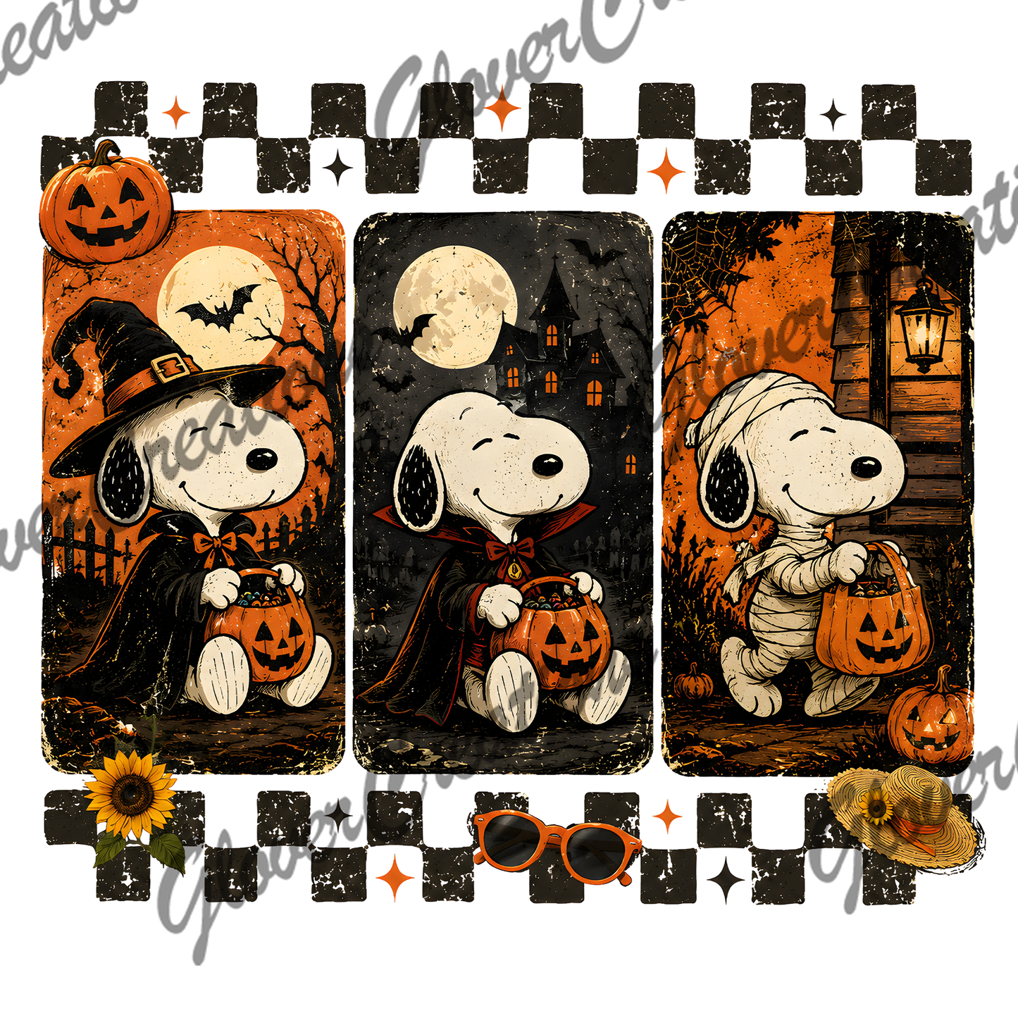 Fall Cartoon Collage Direct to Film Ready to Press Heat Transfers