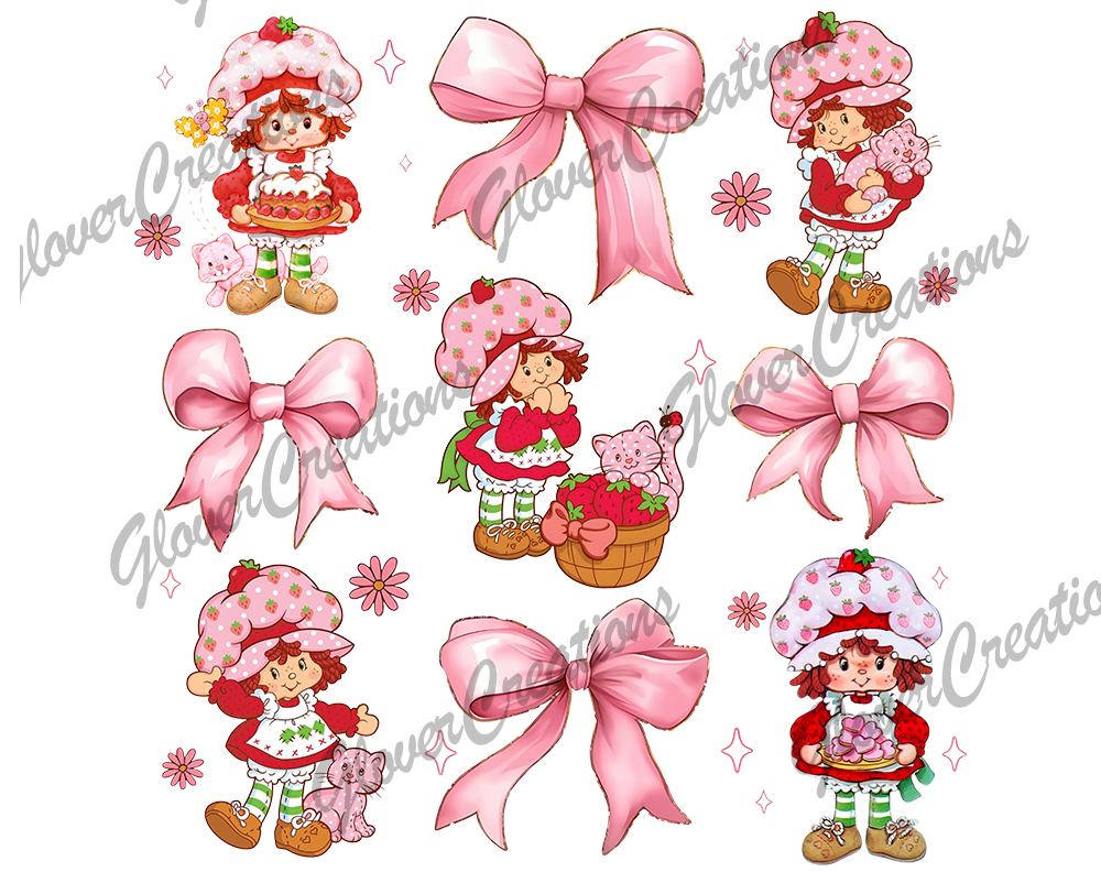 Strawberry and Bows Direct to Film Ready to Press Heat Transfers