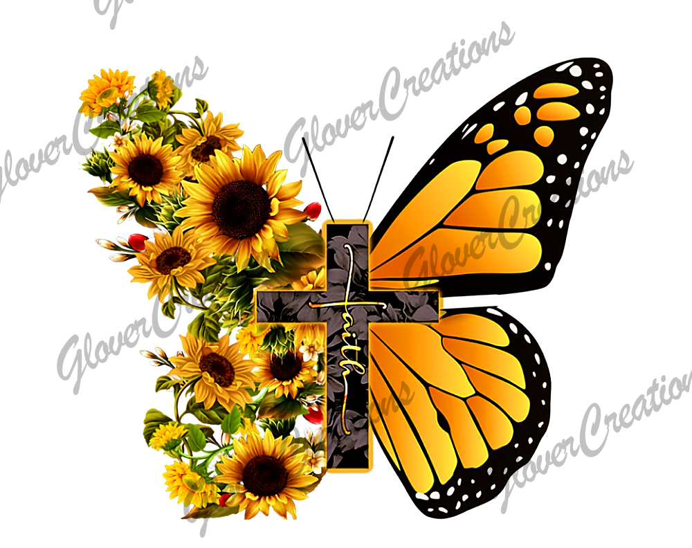 Sunflower Butterfly Cross Direct to Film Ready to Press Heat Transfer